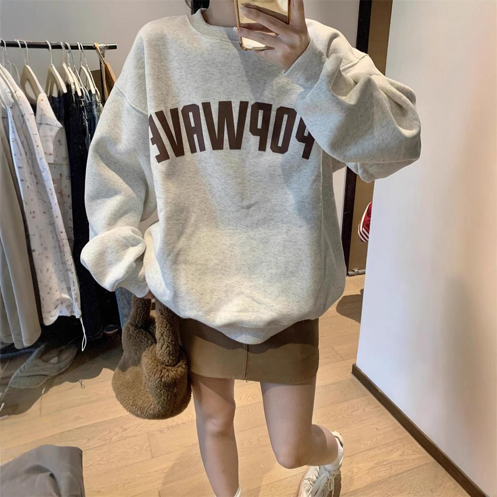 Korean Loose Sweatshirt for Women In Autumn and Winter New Style Small Lazy Round Neck Design and Outer Top