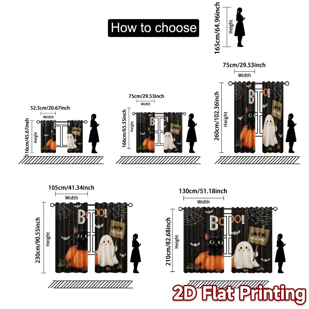 2pcs,Curtains Black Cat_ Bats & Pumpkins Popular Curtain Fabric Yarn Curtains Gifts Perfect for Bedroom & Living Room Decor
