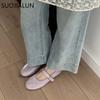 Fashion SUOJIALUN Spring New Women Flat Shoes Fashion Red Mary Jane Shoes Round Toe Ladies Ballerinas Shoes Shallow Slip On Dress Ballet