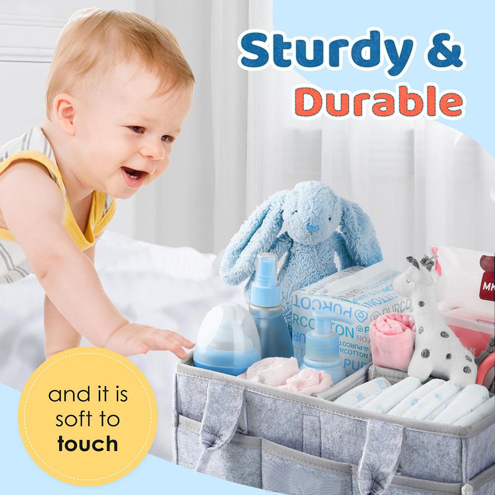 Soft Thick Felt Baby Storage Basket Multi Pocket Diaper Caddy Newborn Essentials Nursery Organizer