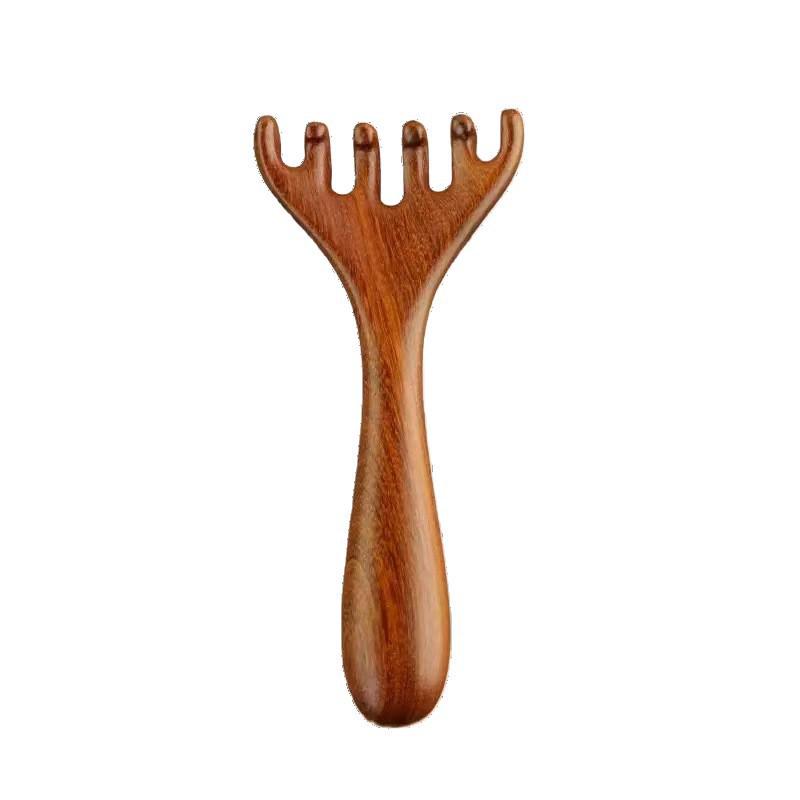 Six-Claw Sandalwood Antler Massage Comb: Multi-functional Gua Sha Scalp & Meridian Scraper.