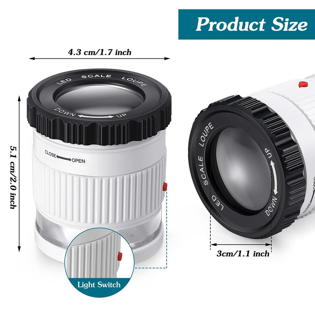 Cylindrical 30X Handheld Magnifying Glass with Scale LED UV Light Illuminated Magnifier Adjustable Focal HD Loupe Jewelry Lupa