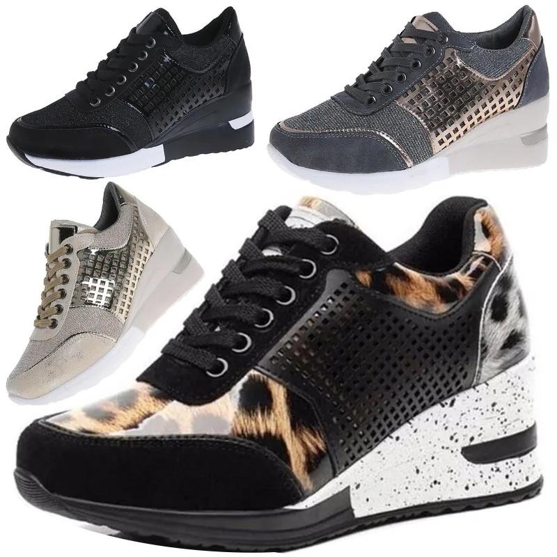 SyfIyno New Women's Wedge Casual Sports Shoes Running Mesh Shoes Fashionable High Heels Summer Large Size 35-44
