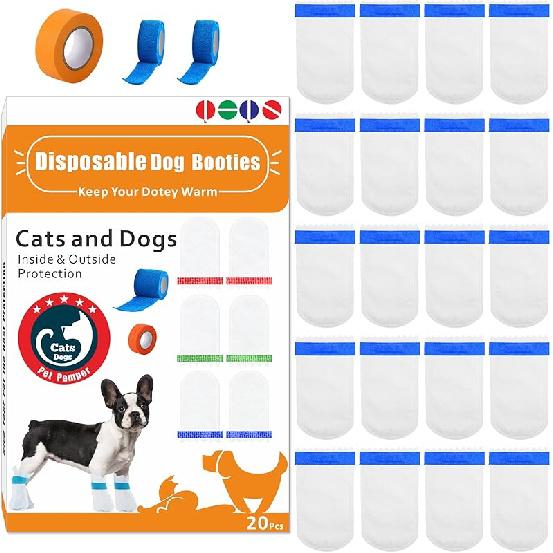 22Pcs Disposable Dog Boots, Cat & Dog Foot Towel, Adjustable Self-Adhesive Foot Cover, Pet Waterproof Foot Cover, Large, Medium and Small Size Pet Large