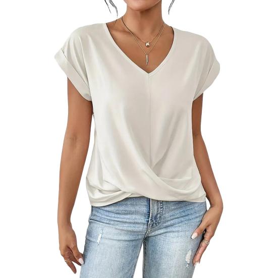 Sommer-Shirts für Damen, kurzärmelig, V-Ausschnitt, einfarbig, lässig, atmungsaktiv, vielseitige modische Bluse für Jeansröcke