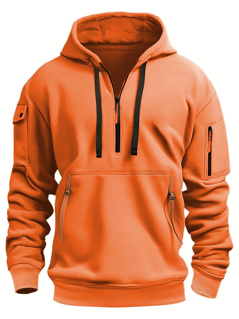 Men's European Size Casual Sport Hoodie with Zippered Arm Pocket - Autumn/Winter
