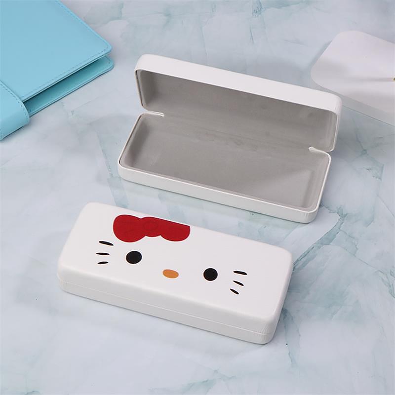 

Мультяшный кожаный футляр для очков Sanrio, милый Hello Kitty, портативный анти-давление, солнцезащитный футляр, вместительная коробка для хранения, подарок для студента