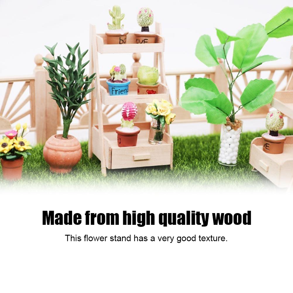 1:12 Mini Doll House Garden Decoration Wooden Simulation Miniature Flower Stand Model