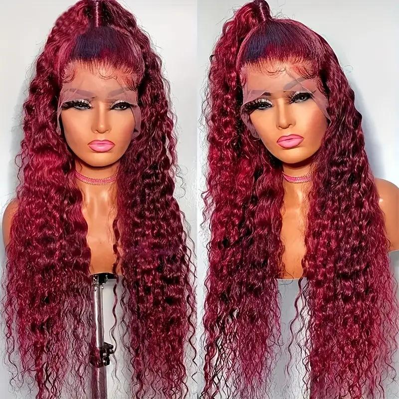 Fashionable Wine Red chemical fiber headgear foreign trade small coiled tube afro long curly wig
