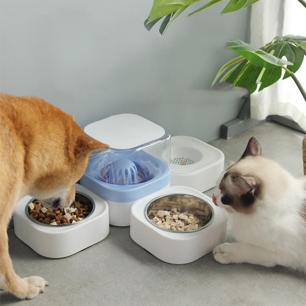 Automatischer Hunde Katzen Futterautomat Wasserspender Futterspender 2 Haustierfutternäpfe für Hund Welpe Kätzchen Grün und Grau