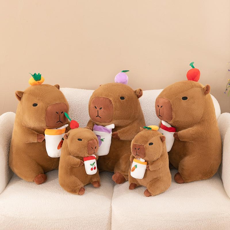 Milk Tea Fruit Cup Capybara Plush Toy Dolls Room Decoration Grape Cherry Carrot