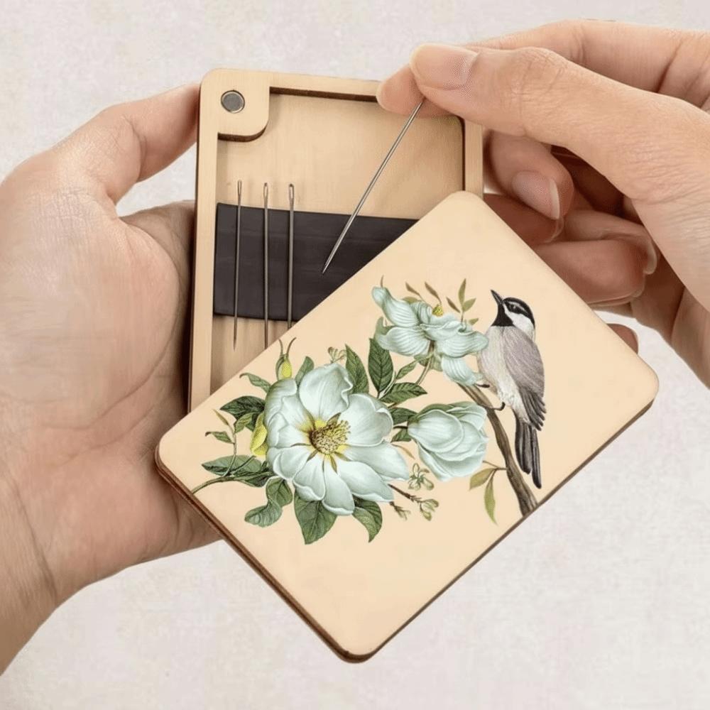 Wooden Material Wooden Magnetic Needle Box Turmeric Color Durable Construction Sewing Tool Organization Box Universal Size