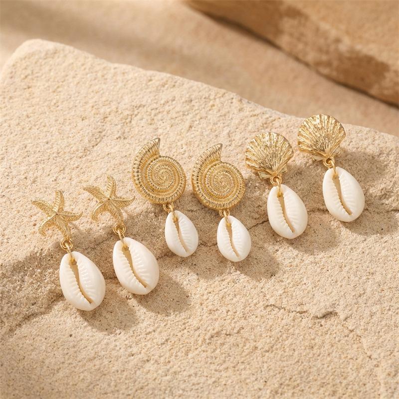 Boho Ocean Style Starfish Shell Pendant Earrings For Women Summer Seaside Conch Scallop Pearl Earring Summer Beach Charm Jewelry