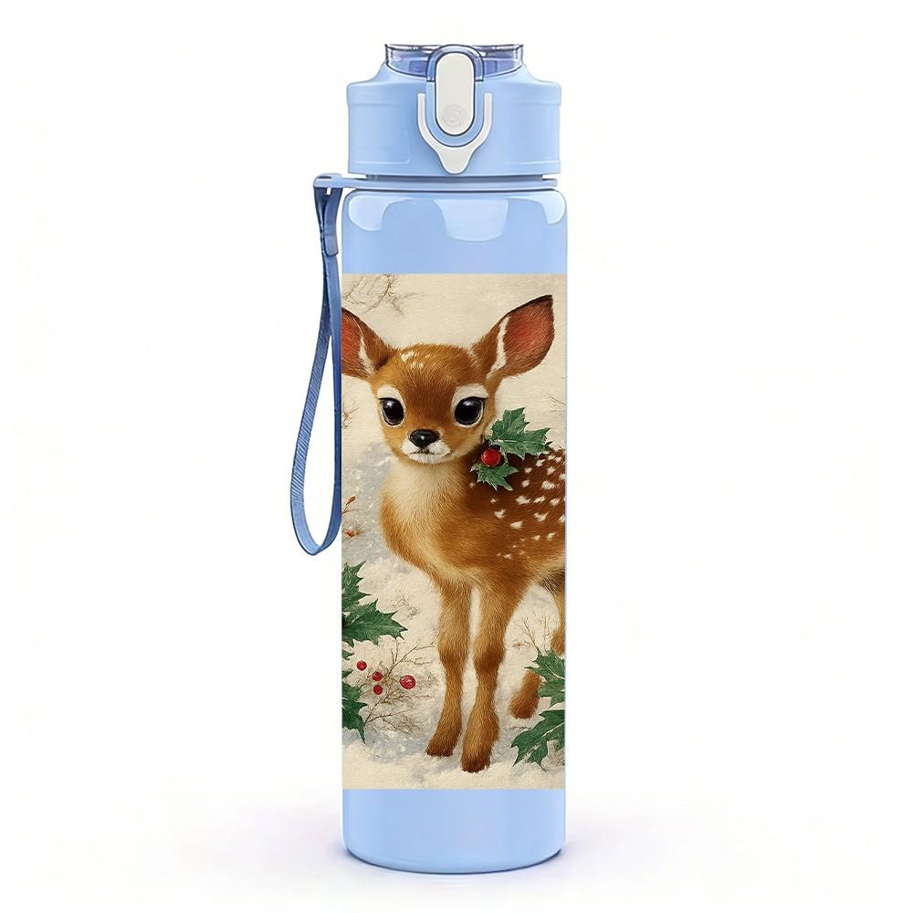 1PC Fawn Deer Autumn Leaf Print 750ml Color Plastic Sports Water Bottle Leakproof Flip Straw Lid Suitable for Sports Office Home Use