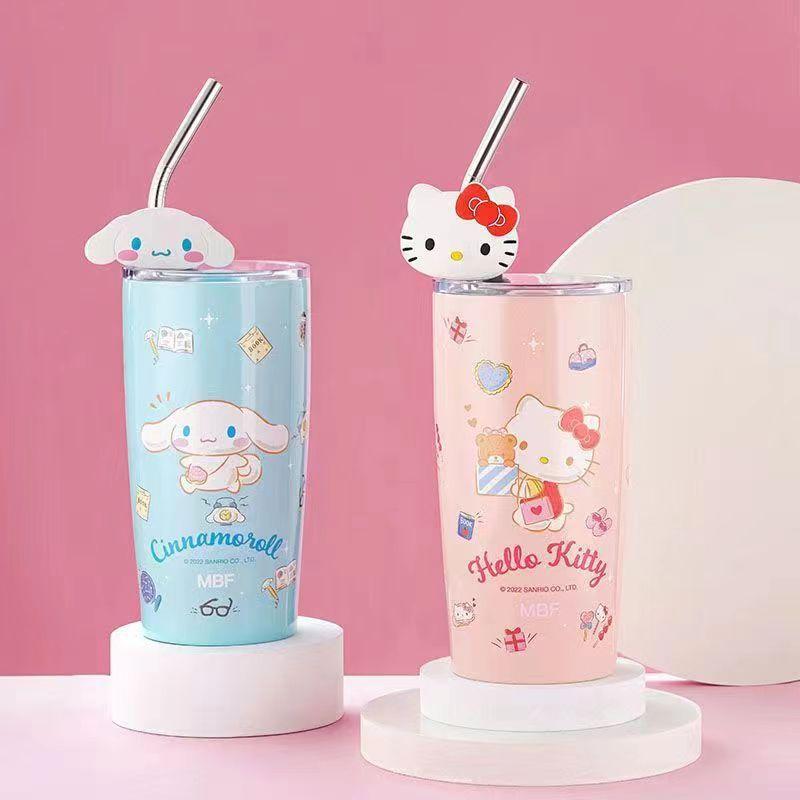 Non-Toxic 600Ml Sanrio Thermos Cup Kawaii Hello Kitty Kuromi Melody Student Children Gift Anime Cartoon Cute Portable Straw Large Capacity