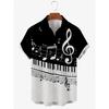 Men's Casual Shirt 3D Music Note Printed Hawaiian Men's Short Sleeve Lining
