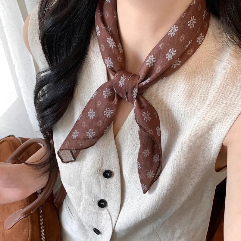 Hair Scarf Vintage Brown Polka Dot Floral Print Square Headscarf Hairbands Bandana Headbands for Women Girl Hair Accessories 1pc