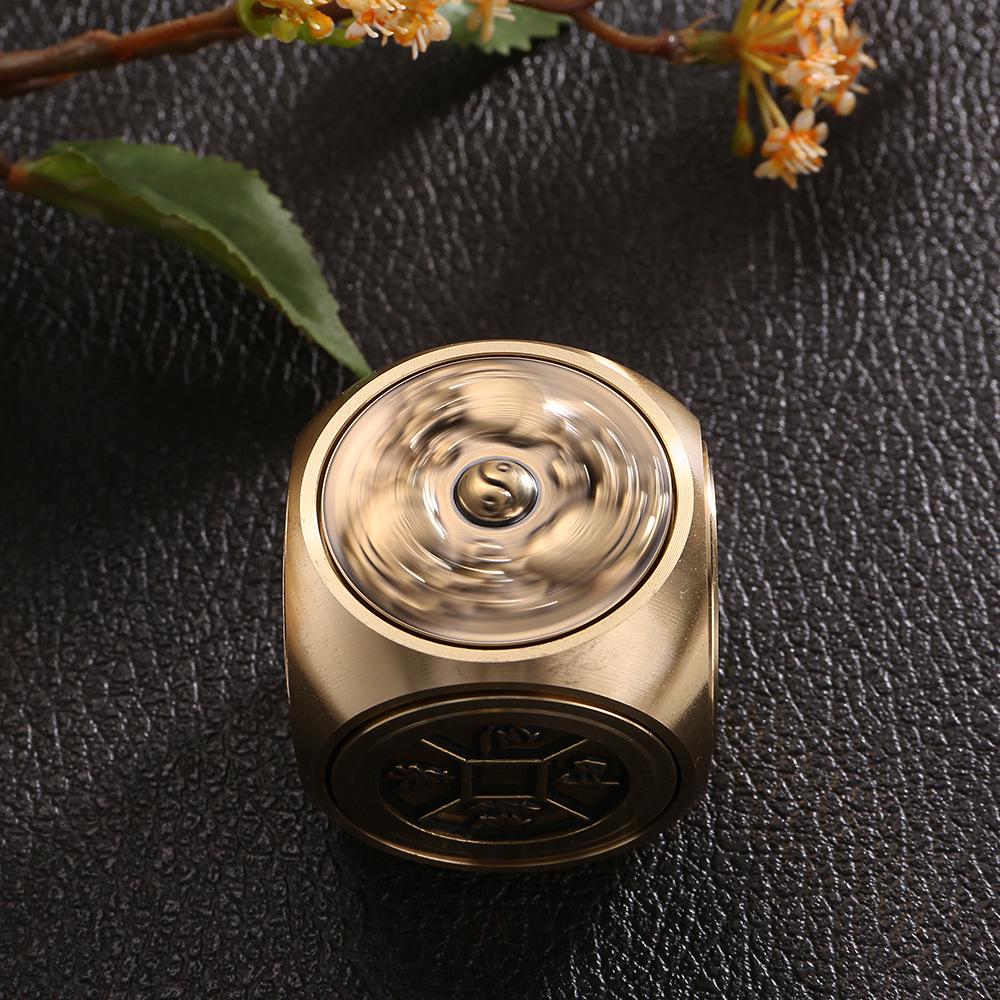 Brass Rotating Handle with Six-Sided Ball and Five Emperors Coins Desktop Ornament