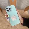 Blue Phone Protective Cover Case with Pearl Handstrap for iPhone 11/12/13/14/15/16 Pro/ Pro Max