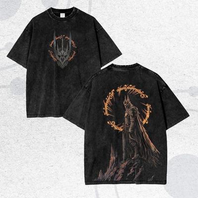 Unisex Vintage Wash Dark Gothic Washed T-shirt Sauron Graphic Print Tee 2026 Summer Y2K Cotton T-shirt Casual Loose Streetwear Unisex