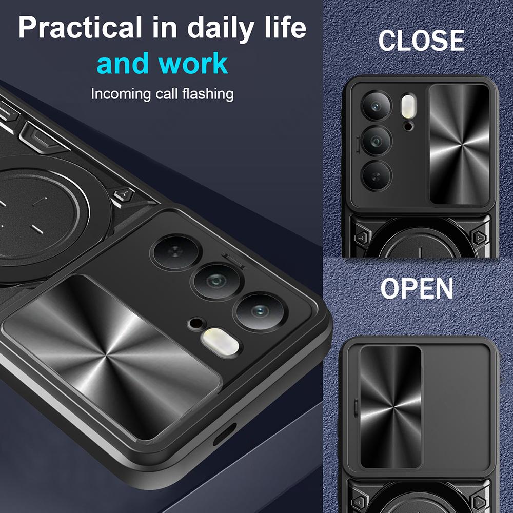 Slide Lens Push Window Armor Funda for OPPO Realme C75 4G Case for Realme 14X V60 Pro Case Magnetic Ring Stand Holder Cover