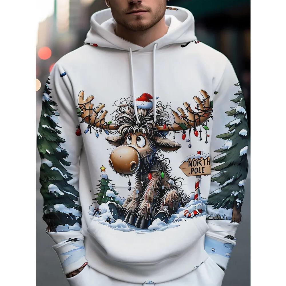 Autumn Winter Christmas Day Creativity 3D Printed Hoodie Men's Fashion Comfort Loose Sports Leisure Versatile Pockets Hoodies