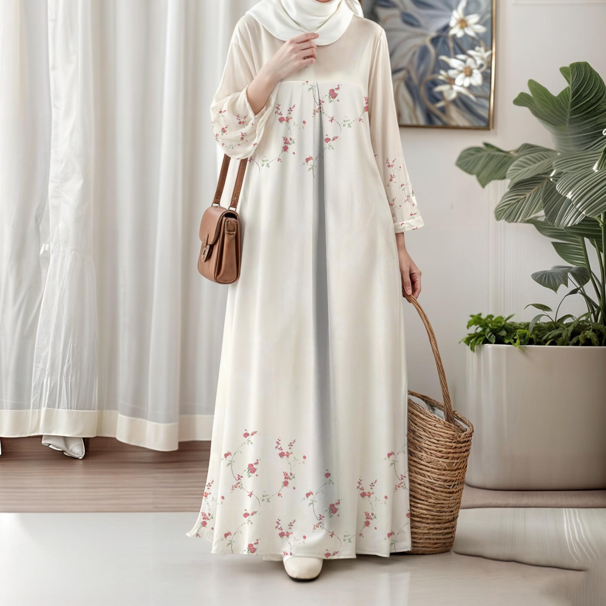 

Мусульманская одежда, 3D цветочный принт, женская длинная юбка, мягкая, удобная, элегантная, повседневная и модная, подходит для мусульманской рождественской одежды XL бежевый