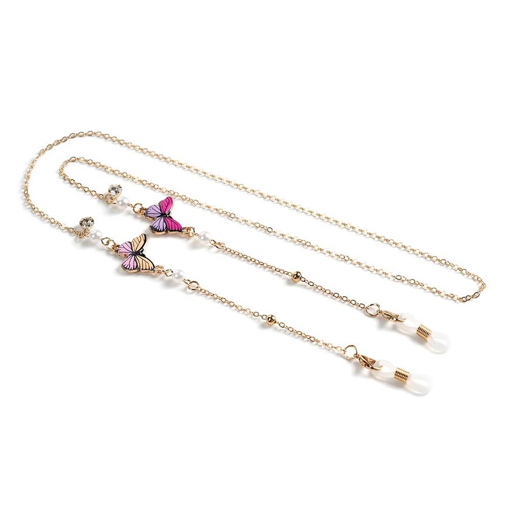 

Portable Butterfly Reading Glasses Chain Metal Pearl Sunglass Lanyard Straps Anti-Loss Glasses Accessories Glasses Straps Women