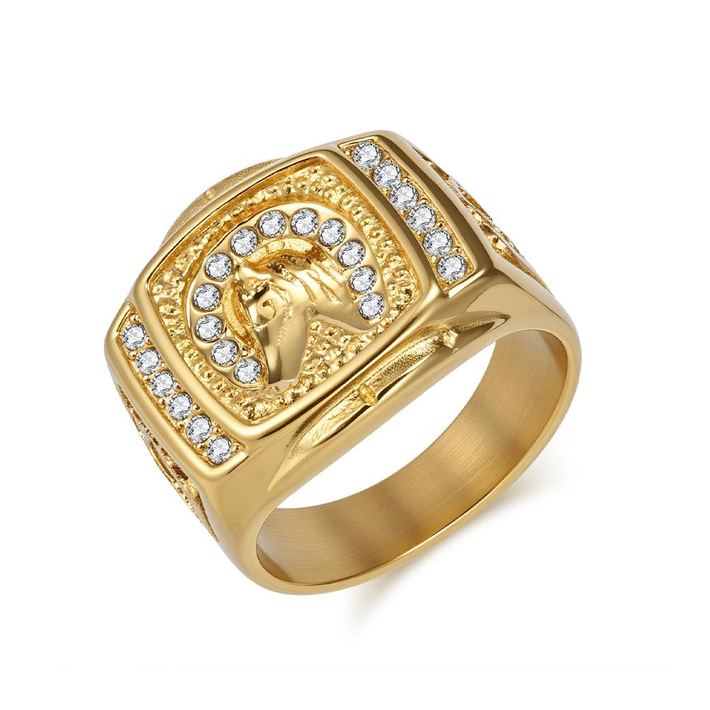 Мужское кольцо с головой лошади, Кольцо из нержавеющей стали, Винтажное ювелирное изделие-амулет 8 золотой