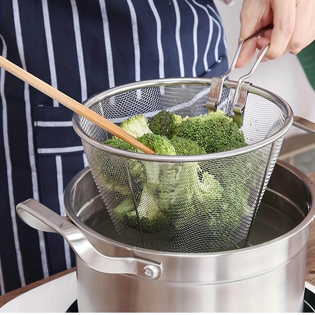 Multifunktionell lo mein-skopa i rostfritt stål, friterad, kök med nätläckage, hopfällbar, förtjockad och hållbar