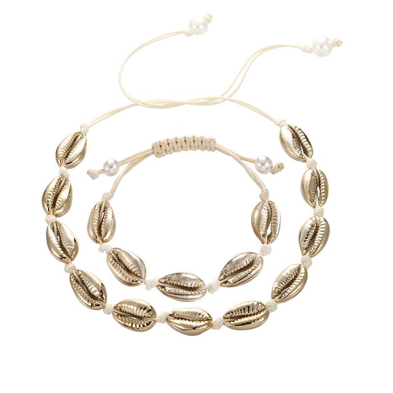 

Hot Natural Shell Women Necklace Bracelet Set Women White Marine Conch Black Rope Boho Jewelry Charm Accessories Festival Gifts