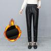 Faux Leather Plush Thickened High Waist Elastic Korean Size Pu Pants Women's  Fashion  Pants Women Clothing