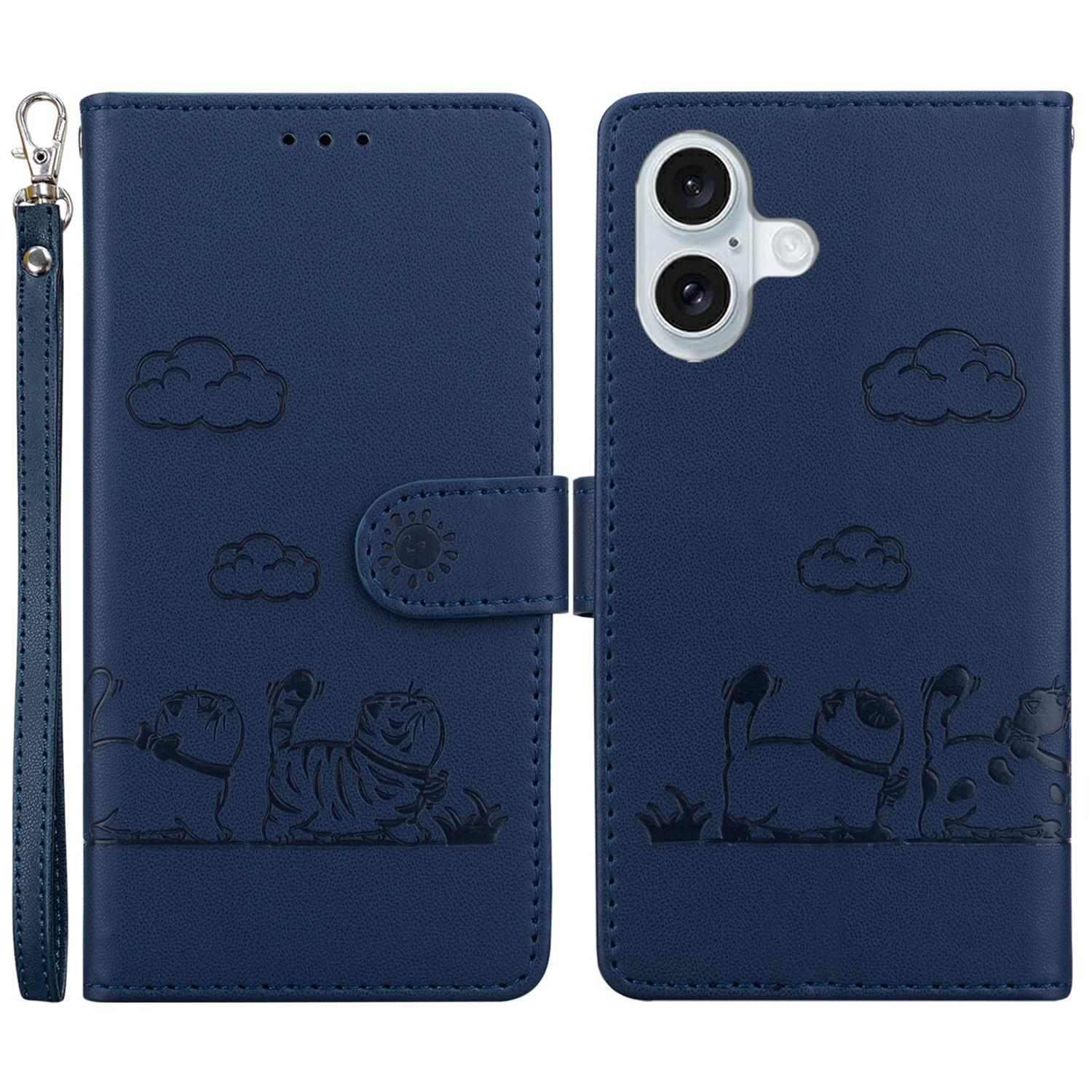 

For iPhone 16 Plus Case RFID Blocking Kitten Pattern TPU+PU Leather Phone Cover Blue