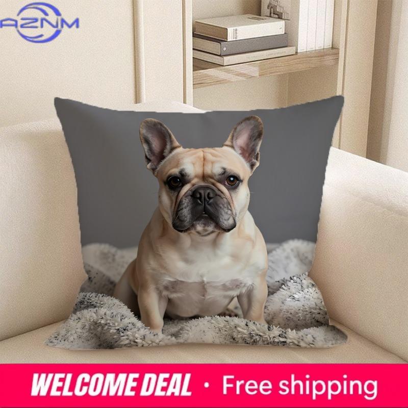 1Pc Adorable Pet-Themed 2D Flat Printing Pillowcases Sofa Cushion Cover Home Bedroom Room Decoration