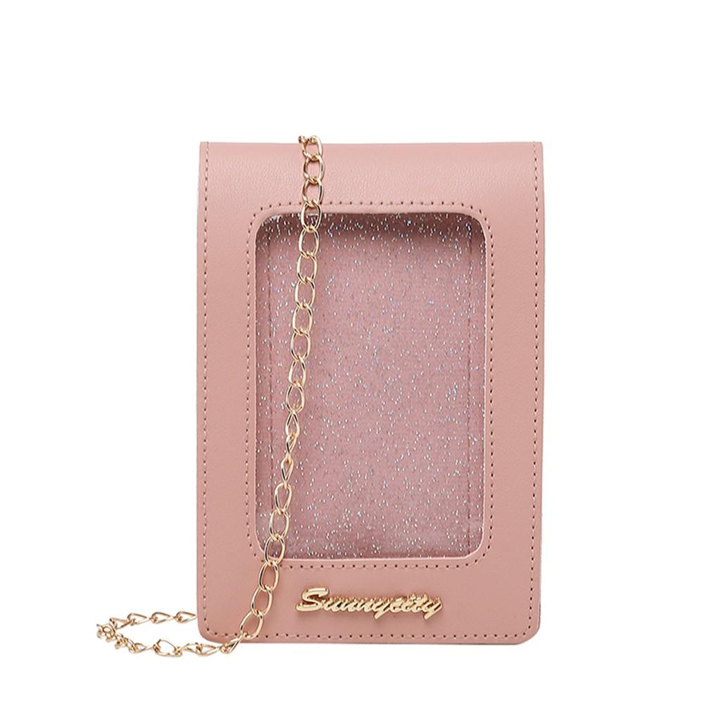 Mini Mobile Phone Bag With Back Side Clear Touching Screen Leather Bag