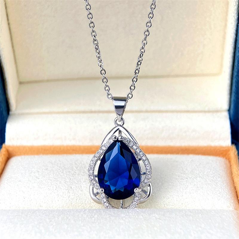 Huitan Luxury Pear Cubic Zirconia Pendant Necklace Women for Wedding Blue/Green/Purple/Transparent Grey Elegant Lady's Jewelry