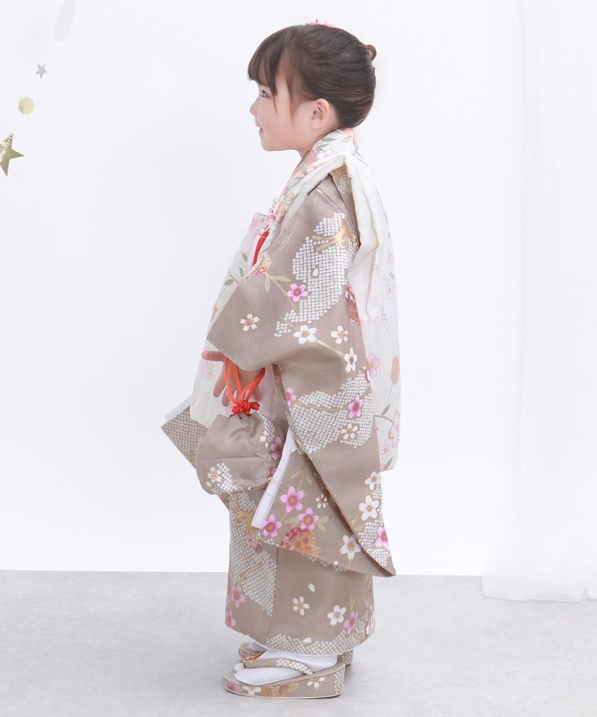 Shichigosan girl kimono full set dull Light brown [KYOETSU] [Kyoetsu] 3-year-old set, haori, accessories, 753, (4. sunlight)