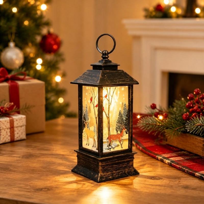 Christmas Party Lantern, Compact ABS Lighted Holiday Ornament for Mantel Tabletop Bookshelf and Shop Window Styling