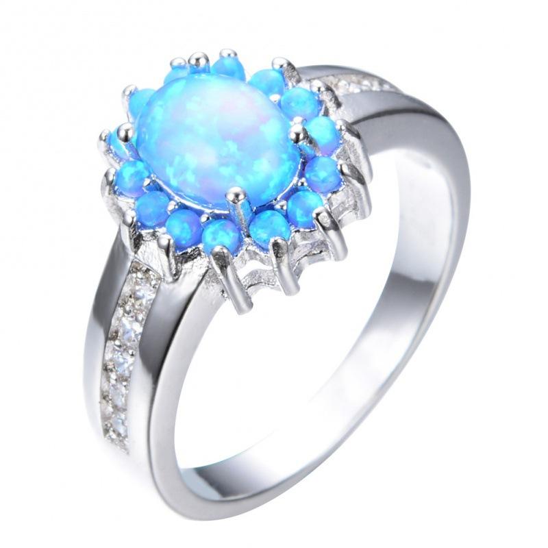 White gold flower-shaped Opal 8MM * MM ring