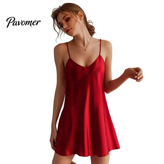 Breathable Slip Nightdress Women Cami Nightdress, Spaghetti Straps V Neck Short Mini Satin Dress Nightgown, Sleeveless Nightwear for Lady