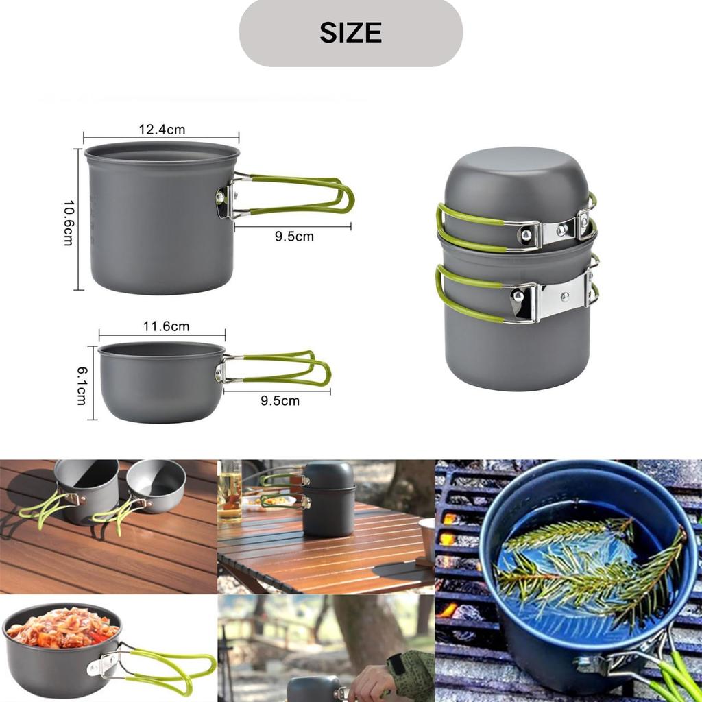 OULOVECO Camping Cookware Set Simple Version Hard Anodized Aluminum Heat Suitable for Direct Flame Includes Aluminum Cooking Stainless Steel Dishes