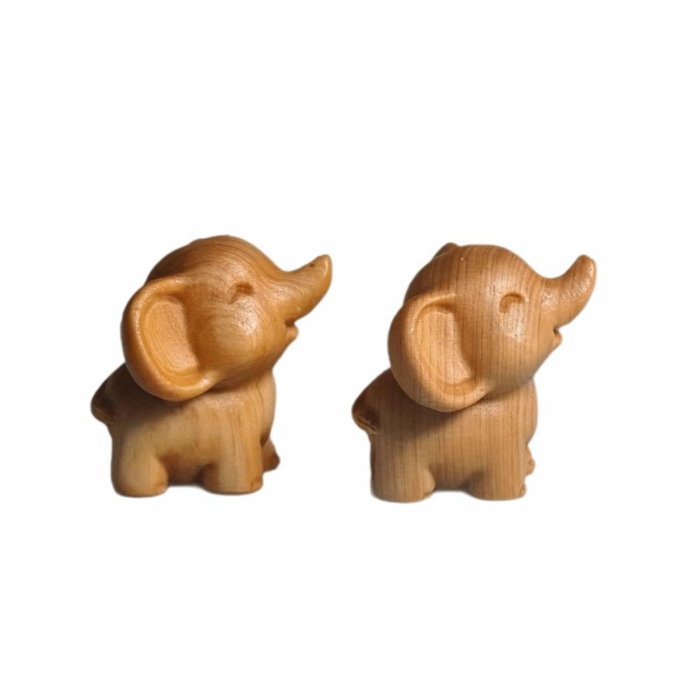 Intricately Carved Hand-Carved Elephant Mini Cute Elephant Figurines Decorative Solid Wood Wooden Elephant Statues