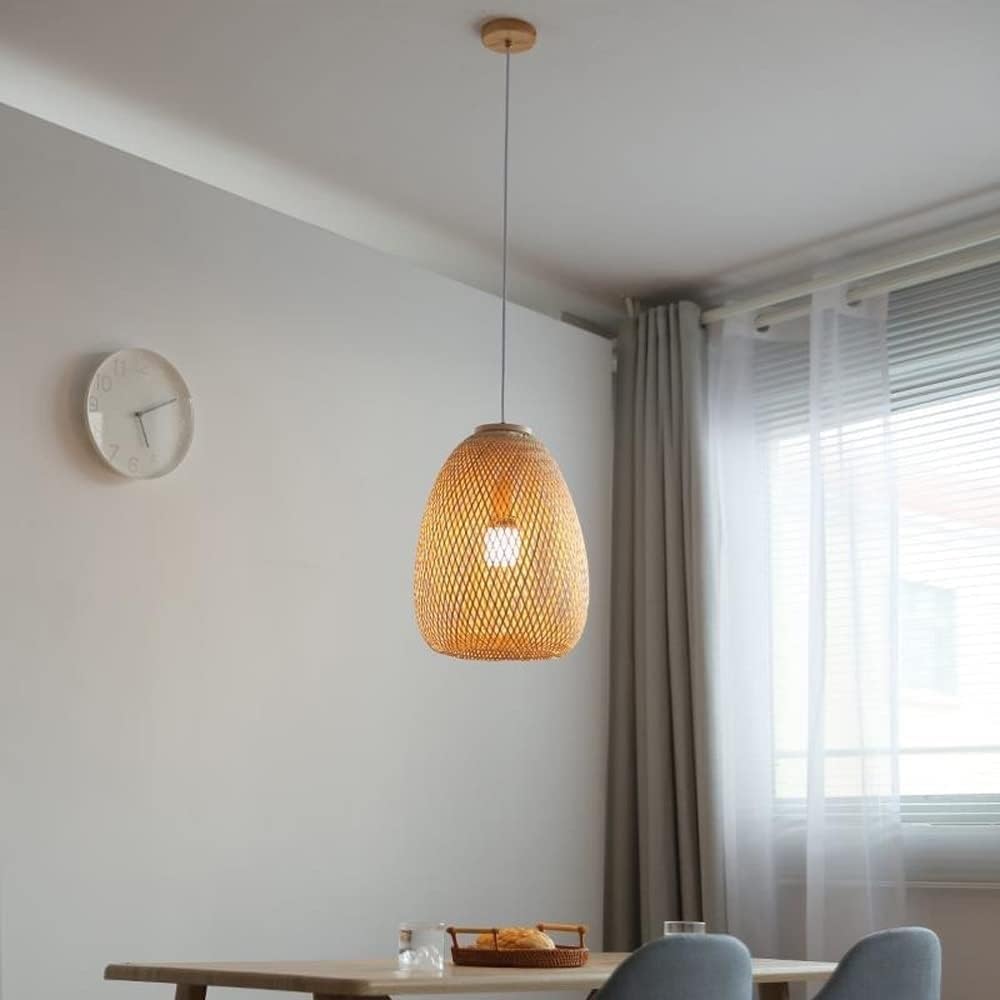 JOYINLED Natural Handmade Rattan Ceiling Light Southeast Style Basket Boho Pendant Lighting for Tea Room Restaurant Dia.30