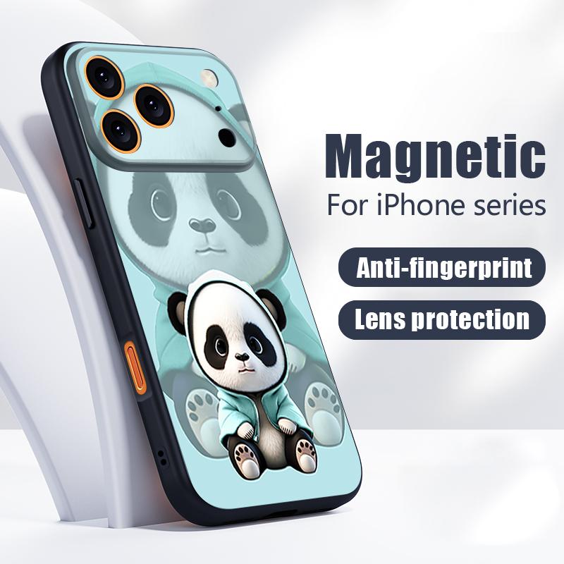 Blue Coat Panda Pattern Case For iPhone 17 Pro Max Magnetic For Magsafe Skin Feeling Cover For iPhone 16 15 14 13 Pro Max