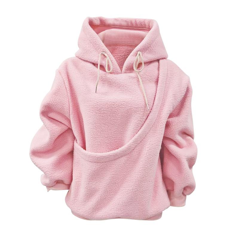 Womens Winter Solid Color Hooded Sweatshirt Loose Fit Fleece Pullover With Pockets