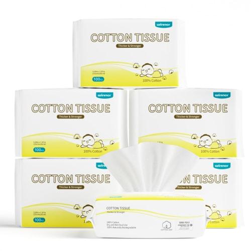 Winner Baby Dry Cotton Sheets, Disposable Gauze, 100% Natural Cotton, 15x20cm, 600 Sheets (6 Packs X 100 Sheets), Suitable for Baby Skin, Sensitive Sk