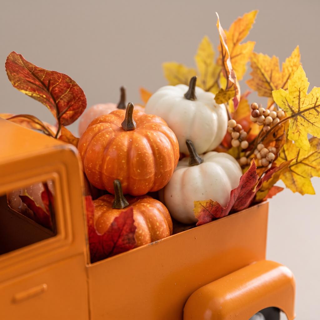 Decorazione Camioncino Zucca in Ferro Battuto Invecchiato per Autunno Ringraziamento Decorazioni per la Casa