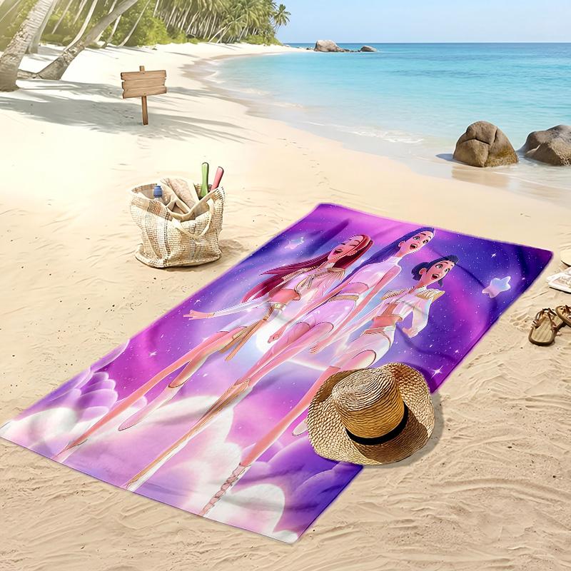 Kpop Demon Hunters Printed Beach Towel, Large Absorbent Quick Dry Towel for Summer Outdoor Swimming