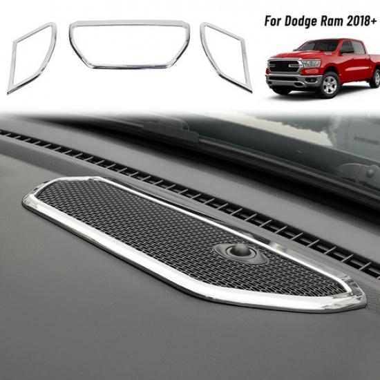 Triple Chrome Center Console Speaker Frame Trim Decor For Dodge Ram 1500 2018+