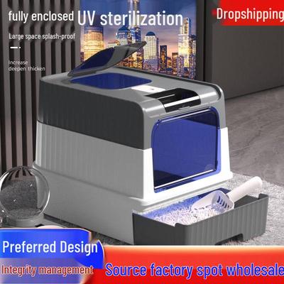 Extra Stor Kattlåda med Tak och Låda, Stänkskyddad, Luktborttagande och UV-steriliserande